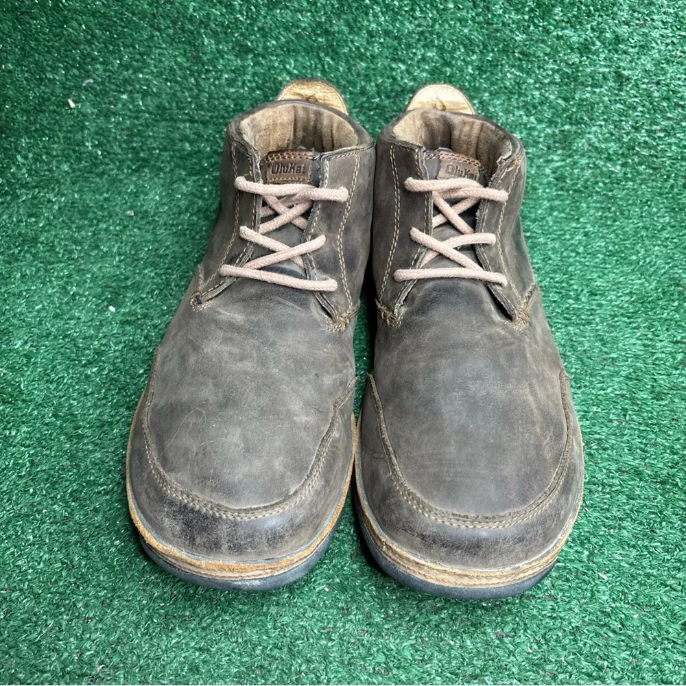 OluKai Kamuela Brown Leather‎ Lace Up Ankle Hawaiian Chukka Boots Mens Size 11.5